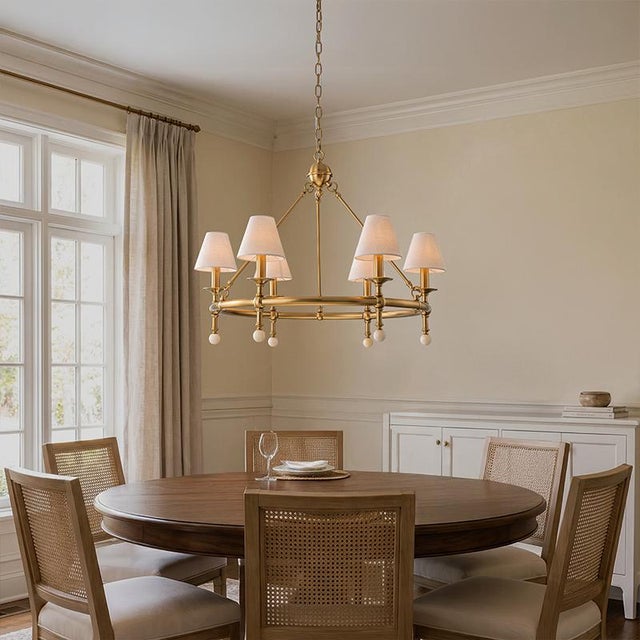 Alabaster Aloadecor Warm Brass Chandelier With Fabric Shades and Alabaster Finials For Sale - Image 8 of 10