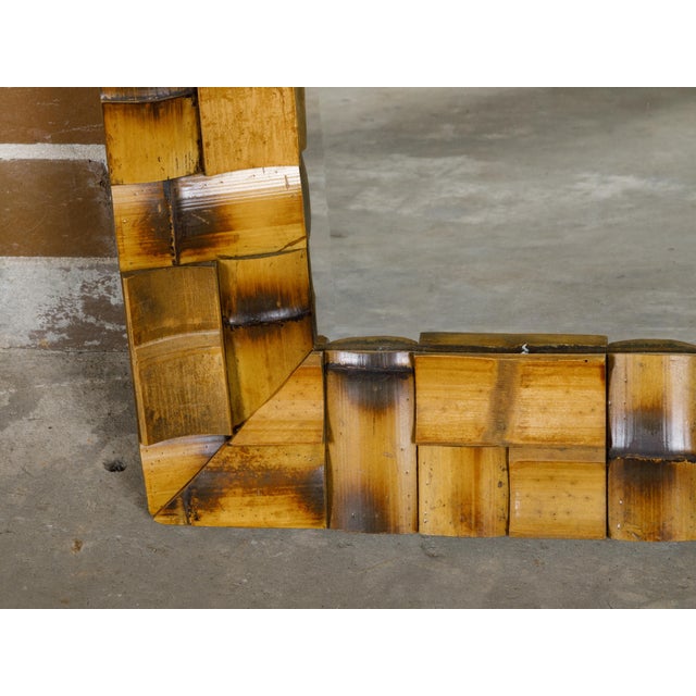 Midcentury French Bamboo Wall Mirror with Geometric Mosaic Style Arrangement For Sale In Atlanta - Image 6 of 10