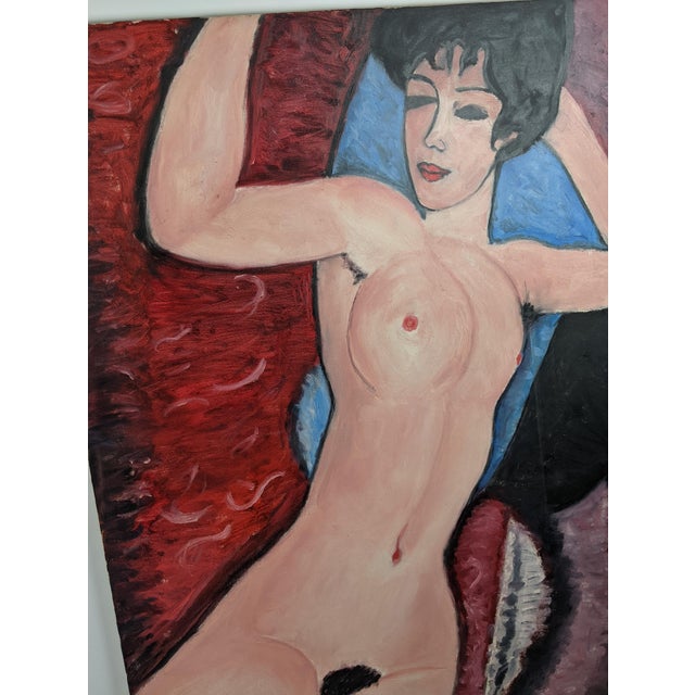 Large Modernist Reclining Female Nude Original Oil Painting on Canvas, Mid-20th Century For Sale In New York - Image 6 of 13