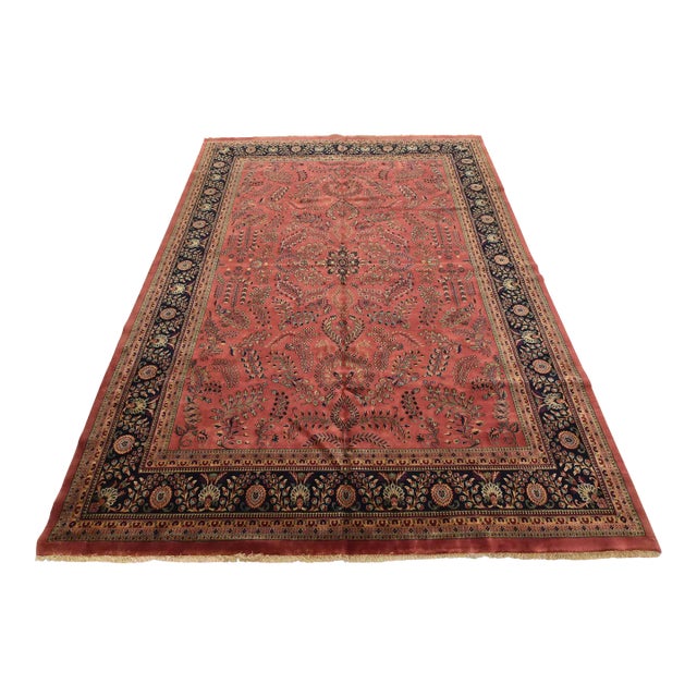 Sarouk Rug 9’11” X 13′ Pink Wool Traditional Hand-Knotted Oriental Carpet For Sale