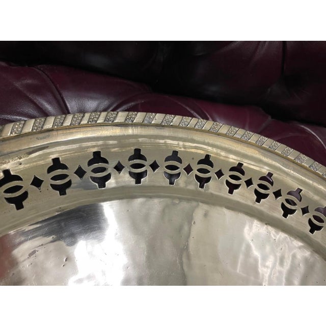 Brass Chinese Export Brass Charger with Fretwork Border and Etched Decoration, Signed For Sale - Image 8 of 12