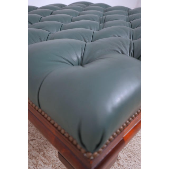1980s Henredon Mahogany Large Tufted Leather Ottoman For Sale - Image 5 of 14
