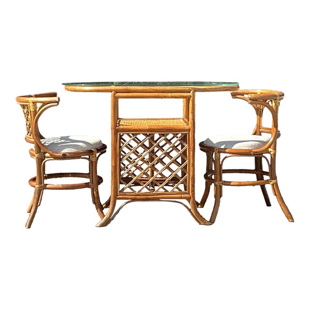 Vintage Coastal Bent Rattan Hollywood Set of 3 For Sale