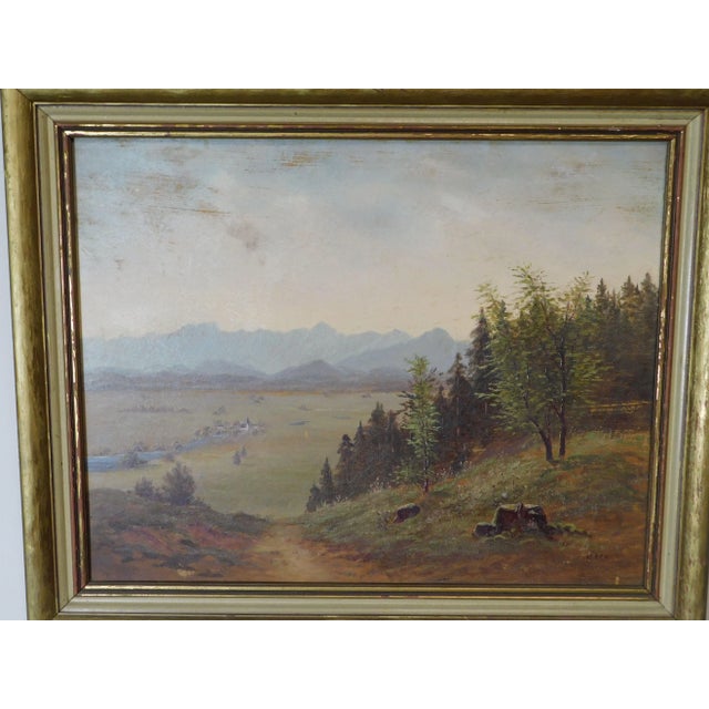 Wood Mountain Valley Scene Framed Oil Painting On Board - Artist's Signature Illegible For Sale - Image 7 of 13