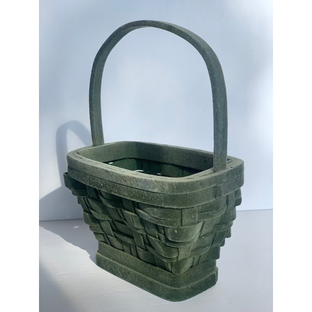 Vintage Early Twentieth Century Decorative Green Velveteen Flocked Woven Wood ‘Easter’ Basket For Sale - Image 10 of 12