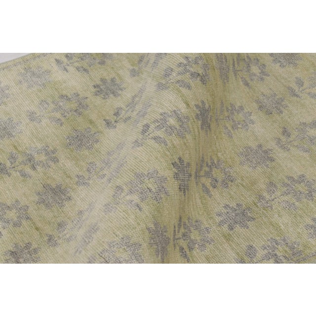 Textile Rug & Kilim’s Block Print Rug with Gray, Chartreuse and Ochre Floral Patterns For Sale - Image 7 of 10