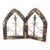 Rustic Farmhouse Gothic Style Arched Window Fleur-De-Lis Red Yellow Chipped Wood Hanging Wall Decor, Set of 2 For Sale