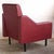Wooden frame upholstered in textured maroon faux leather, black metal legs Condition: Very good Upholstery in very good...