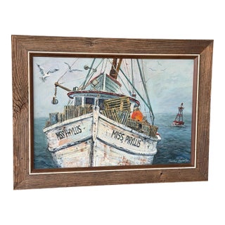 “Miss Phyllis" 1974 Nautical Impressionist Oil Painting by Shirley Fernendes For Sale