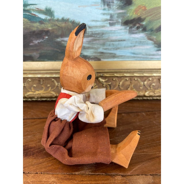 Vintage Hand-Carved Wooden Rabbit Doll With Articulated Limbs and Handmade Clothing. For Sale In Seattle - Image 6 of 10