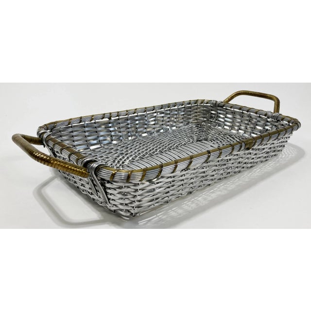 Metal Vintage French Style Silverplate Woven Basket Tray For Sale - Image 7 of 10
