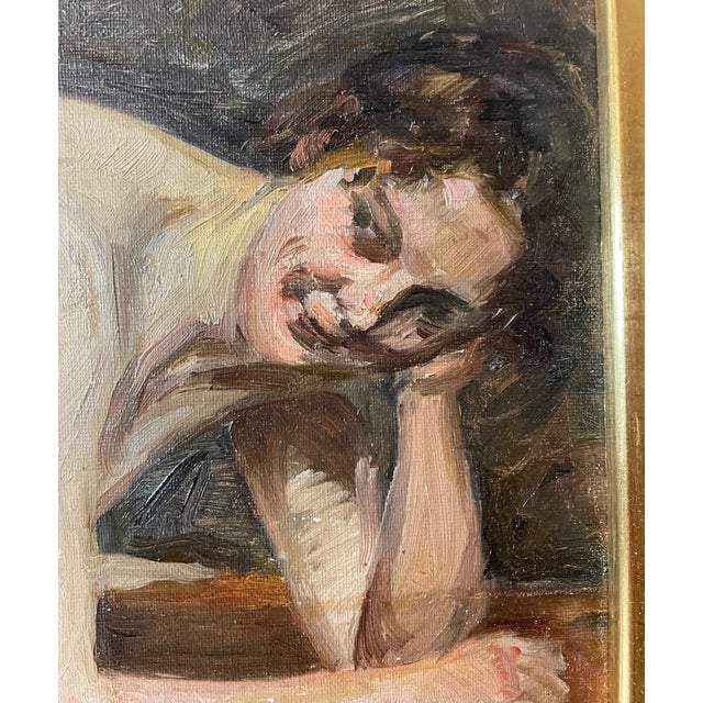 Textile Antique Orig. Frederik Lange Oil on Canvas Nude Lady Study Painting Expressive For Sale - Image 7 of 14