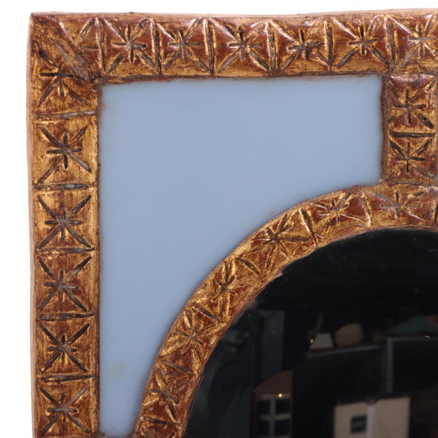 Mid-Century Modern A Blue Glass and Resin Quadrant Wall Mirror. For Sale - Image 3 of 8