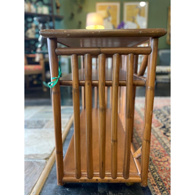 1960s 1960s Vintage Bamboo Bar Cart or Bookshelf on Brass Casters For Sale - Image 5 of 6