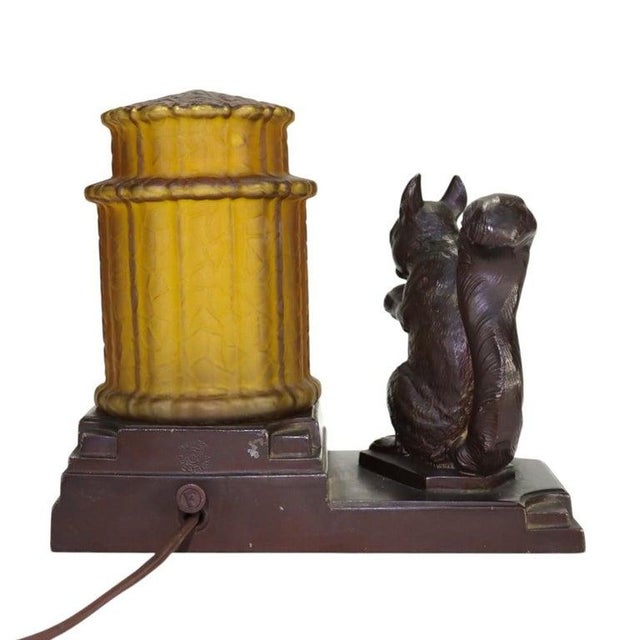 Amber Nuart Creations Art Deco Squirrel & Bird Accent Lamp With Amber Shade C1930 For Sale - Image 8 of 9