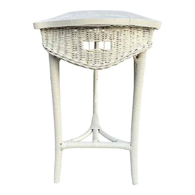Victorian Antique Victorian Wicker Console Table, Seaglass Painted, C. 1900 For Sale - Image 3 of 7