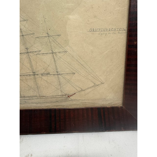 Mid 19th Century "Ship Griffin, Boston — Lying at San Francisco" Pencil Drawing Circa 1850 For Sale - Image 5 of 8