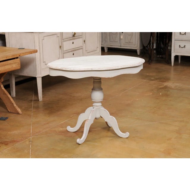Swedish 1860s Painted Oval Pedestal Table with Carved Apron and Quadripod Base For Sale In Atlanta - Image 6 of 12