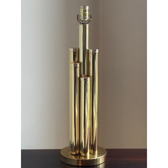 Mid 20th Century Vintage Mid-Century Modern Tiered Cylindrical Brass Table Lamp For Sale - Image 5 of 18