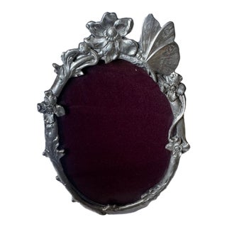 Vintage Elias Art Nouveau Fine Pewter Oval Floral Butterfly Easel Photo Frame For Sale