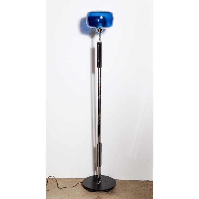 Mid-Century Modern 1960s Danish Modern Nickel & Black Enamel Floor Lamp With Blue Glass Shade For Sale - Image 3 of 7