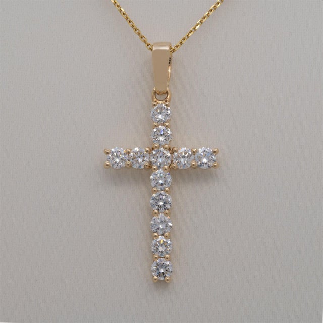 Lab Diamond Cross Pendant in Solid 14k Gold – 3mm Elegant Minimalist Jewelry For Sale - Image 4 of 7