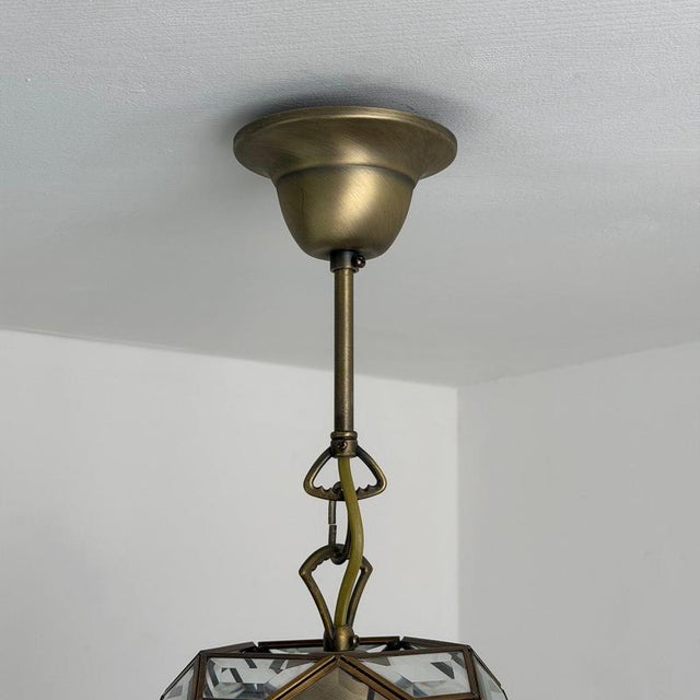 Art Deco Italian Revival Brass and Beveled Glass Lantern, 1970s For Sale - Image 13 of 18