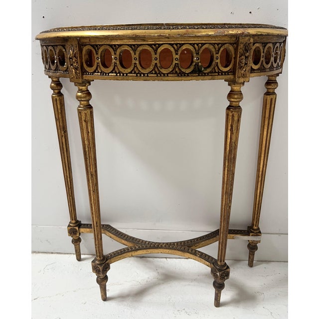 Louis XVI Style Console and Interior Mirror in Gilded Wood, Set of 2 For Sale - Image 4 of 18
