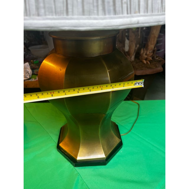 Large Vintage Brass Table Lamp With White Lampshade For Sale In Atlanta - Image 6 of 10