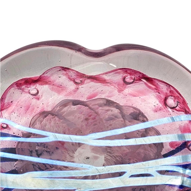 Hand-Blown Abstract Heart Art Glass Paperweight, Pink & Blue, 4" For Sale - Image 12 of 12