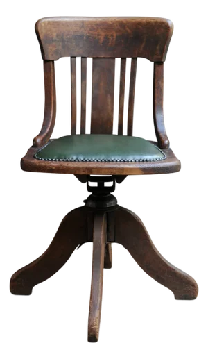 Victorian Bentwood Swivel Desk Chair with Green Leather Seat and Brass Studs, 1890s