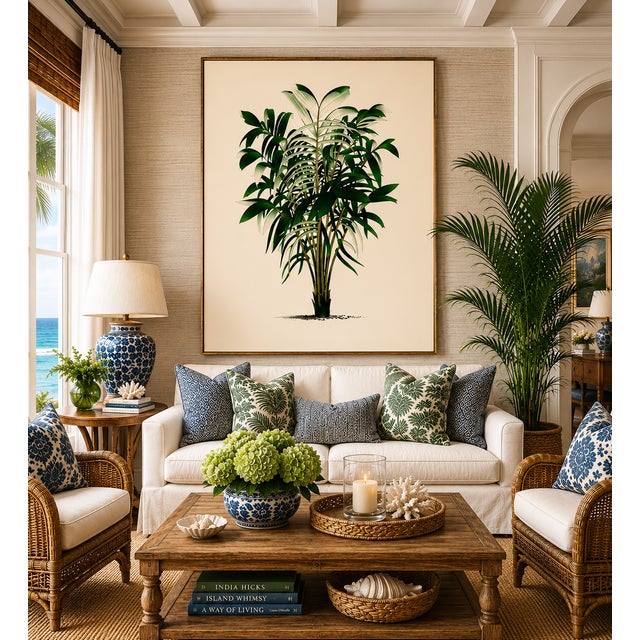 Vintage botanical artwork reproduced and refined for modern printing. Featuring elegant tropical palm fronds, soft natural...