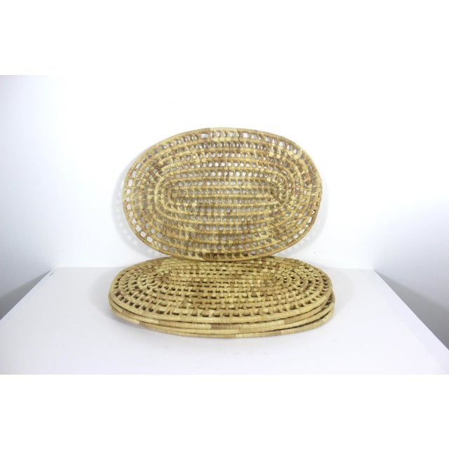 Width: 11.25 inches Length: 16.75 inches Gorgeous, large, heavy coiled straw placemats, set of five. In excellent vintage...