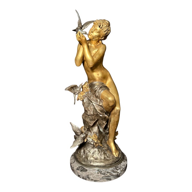 Late 19th Century Exotic Gilt And Silvered Bronze By Mathurin Moreau For Sale