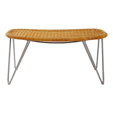 Vintage Wicker Stool with Gray Metal Hairpin Legs from Ikea For Sale