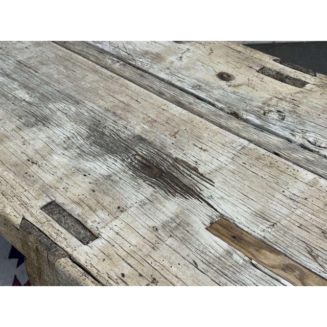 Industrial Vintage Raw Oak Carpenters Workbench, 1930s For Sale - Image 3 of 18