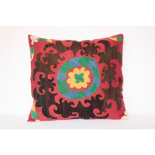 Red 1970s Vintage Multi Color Suzani Pillow Cover -19''x17'' Inches For Sale - Image 8 of 8