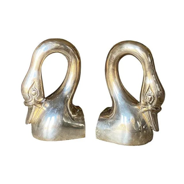 Mid 20th Century Hollywood Regency Brass Swan Bookends - a Pair For Sale - Image 5 of 5