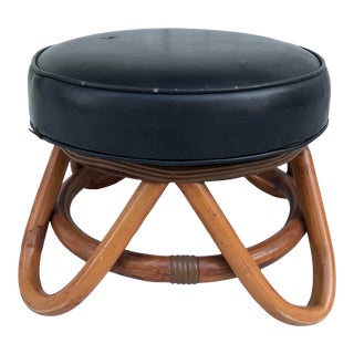 Vintage Bamboo Pretzel Swivel Ottoman For Sale