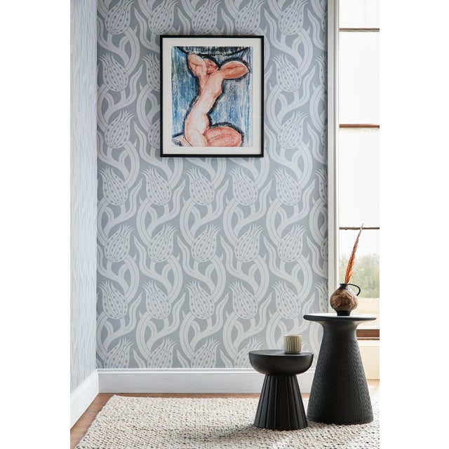 2020s Zoffany Persian Tulip Wallpaper in Blue Stone - a Sample For Sale - Image 5 of 5