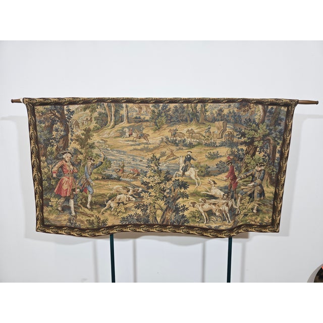 A unique french tapestry depicting a hunting scene with dogs. A noble pastime and favorite activity of great men of the...