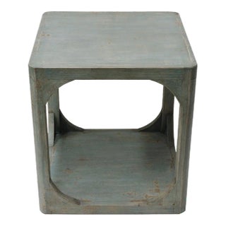 Artisan-Carved Soft Aqua Wood Side Table — Grounded Anchor For Sale