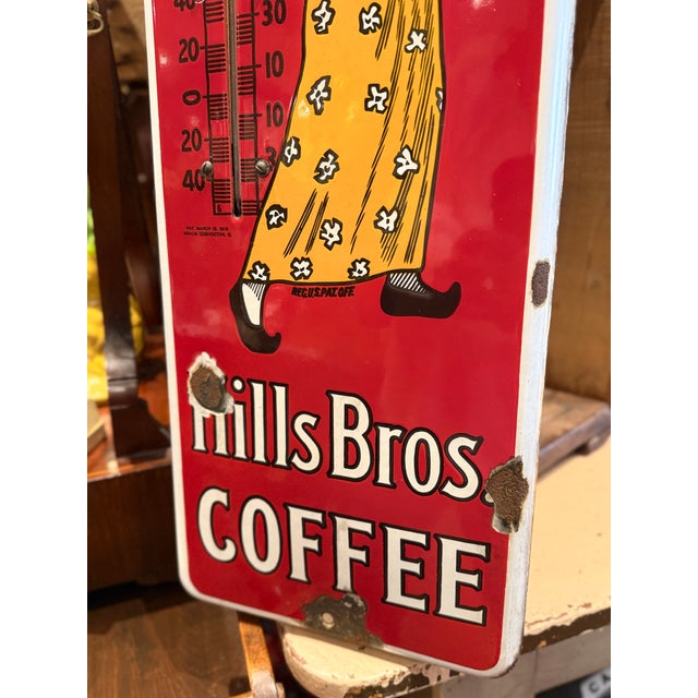 Antique Hills Bros. Coffee Porcelain Thermometer Sign c.1915 For Sale - Image 10 of 10