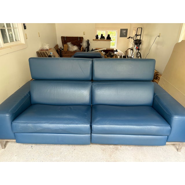 Roche Bobois Blue Leather Electric Reclining Sofa With Individual Controls For Sale In New York - Image 6 of 9