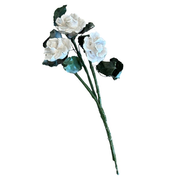 Antique Italian Porcelain Flower Roses Tole on Stems- Set of 4 For Sale In Chicago - Image 6 of 7