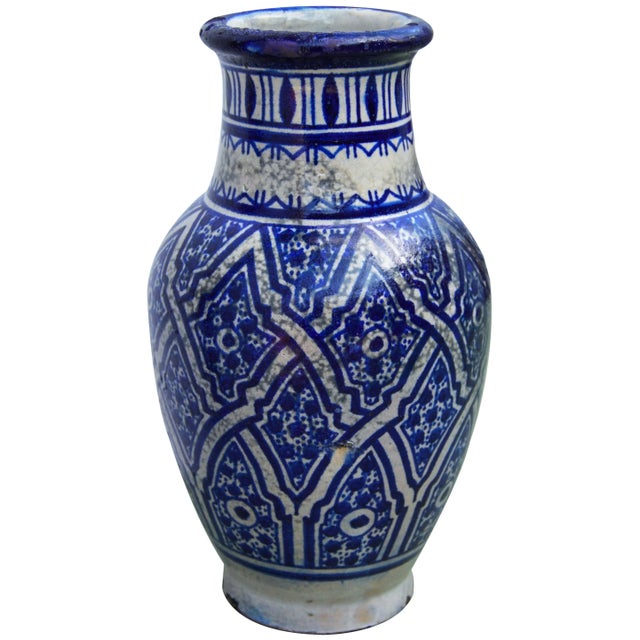 Blue Moroccan Ceramic Blue Vase For Sale - Image 8 of 8