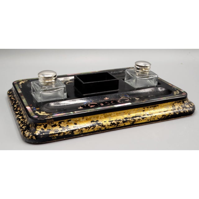 Antique English Double Inkwell Desk Organizer For Sale - Image 6 of 12