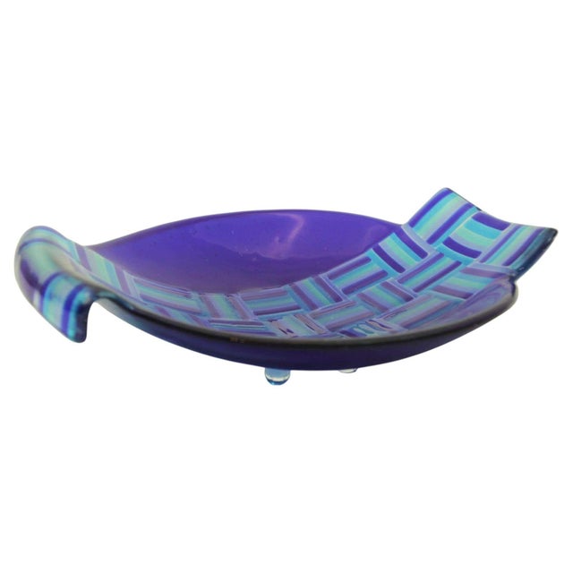 Late 20th Century Vintage Postmodern Blue Fused Art Glass Sculptural Bowl, circa 1980 For Sale - Image 5 of 17