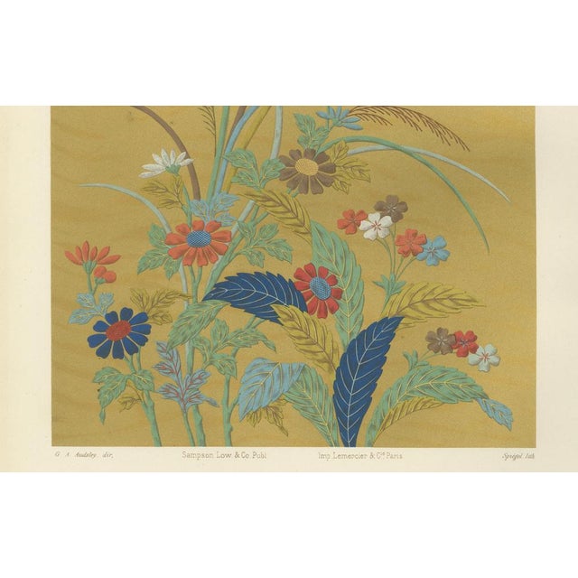 Japanese Floral Meadow on Golden Backdrop, 1880s, Paper For Sale - Image 4 of 10
