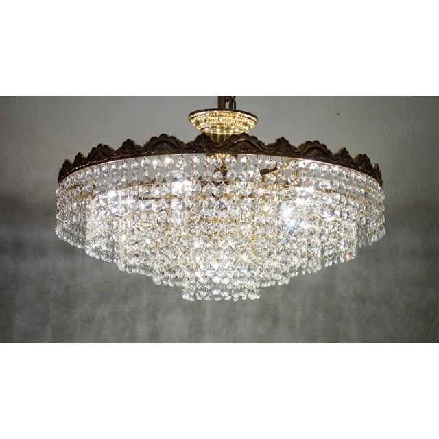 Gold Brass and Lead Crystal Ten-Light Chandelier, 1970s For Sale - Image 8 of 8